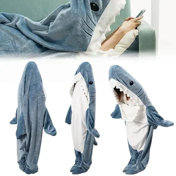 Одеяло с мультяшной акулой, костюм для косплея, супер мягкий фланелевый спальный мешок, свободная цельная пижама для детей и взрослых