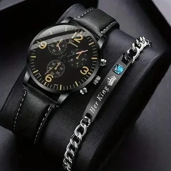 Geneva Watch Минималистичная мужская мода, Ультратонкие часы, Простой мужской деловой Кожаный ремень, кварцевые наручные часы, браслет, набор часов