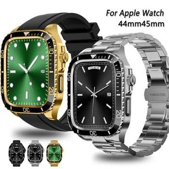 Комплект Модификации Ремешка-чехла для Apple Watch Band 44 мм 45 мм Металлический браслет из ТПУ для Iwatch Серии 8 7 5 4 6 SE Luxury Business