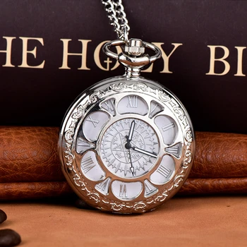 Винтажные серебряные кварцевые карманные часы, мужские, женские, с римскими цифрами, ожерелье, цепочка, часы, подарок к празднику